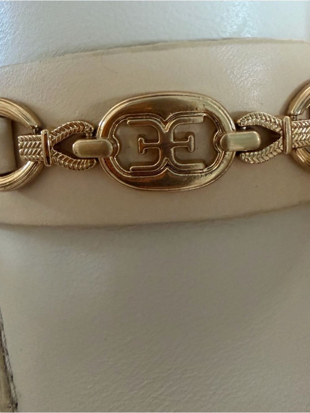 NWOT Sam Edelman Cream and Brown Leather Block Heel Loafers with Gold Chain - Picture 11 of 16
